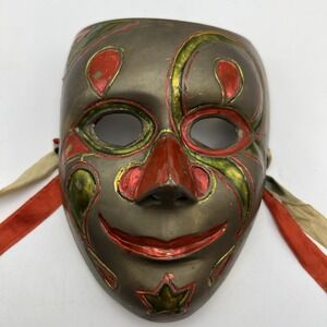 Vintage India Solid Brass Hand Painted Wall Decor Theater Masquerade Masks